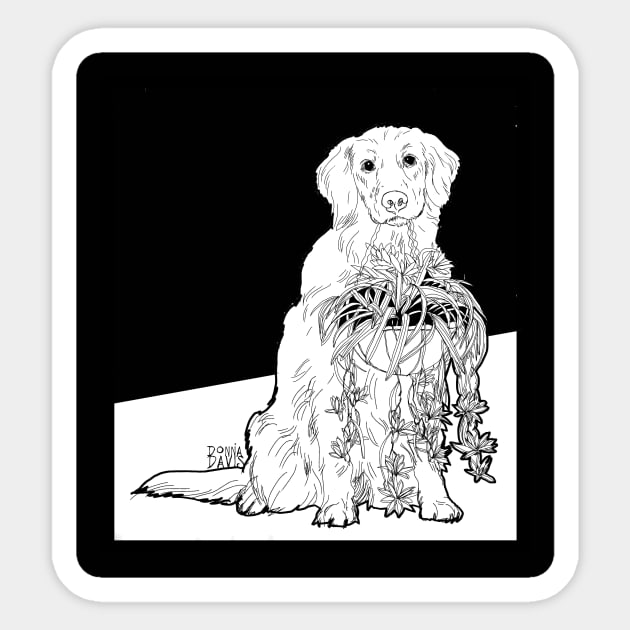 Retriever Labrador and Spider Plant Sticker by donnadavisart1